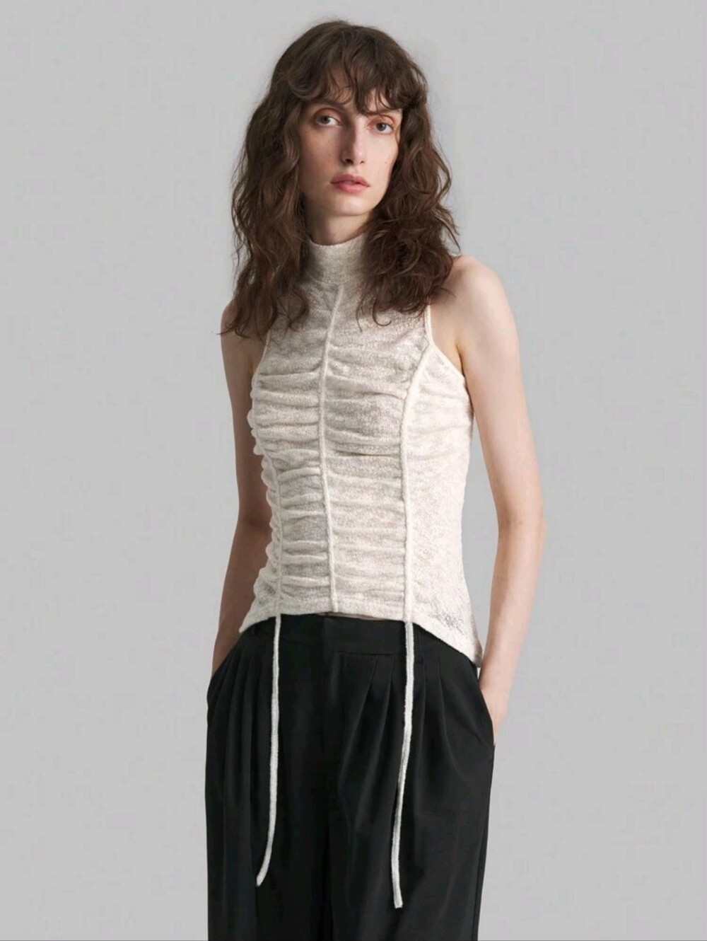 SHEIN Cream Ruched Mock Neck Sleeveless Camisole